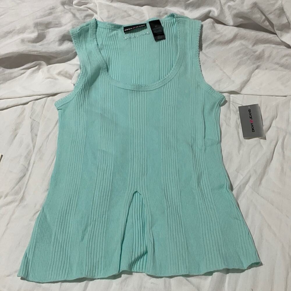 Dkny jeans m turquoise ribbed tank center open nwt 💯 cotton